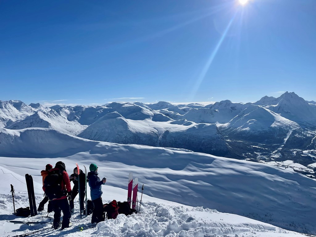 En gruppe med mennesker i vinterfjellet