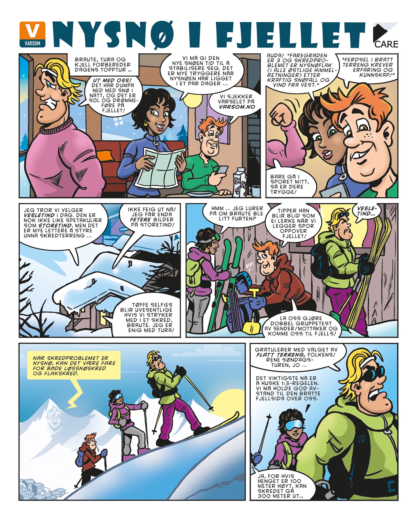 Tegneserie for skredproblemet nysnø side 1.