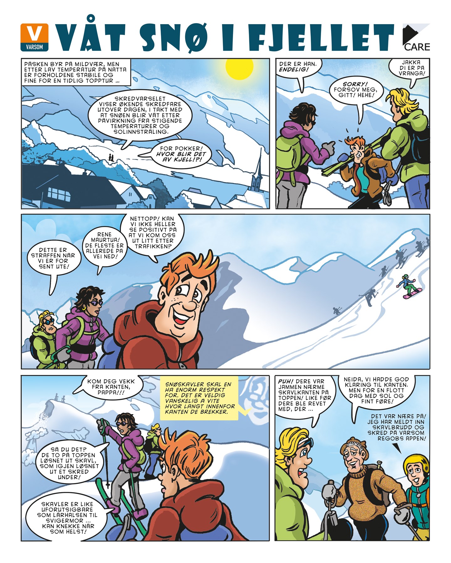 Tegneserie for skredproblemet våt snø side 1.